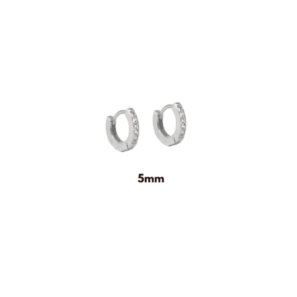 Huggie/Clip Hoop Earrings, 925 Sterling Silver, Gold Plated, Zircon/CZ Decorated, Size 5-13 mm.