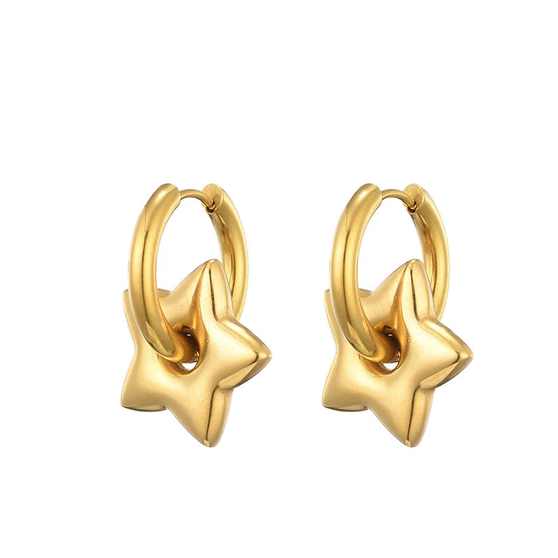 Stainless Steel Heart/Star Hoop Earrings, Gold/Silver, Classic/Punk/Y2K Style for Women