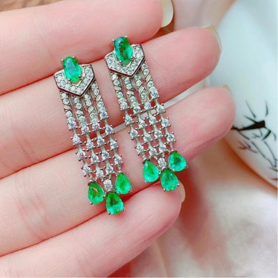 Green Gemstone Dangle Earrings
