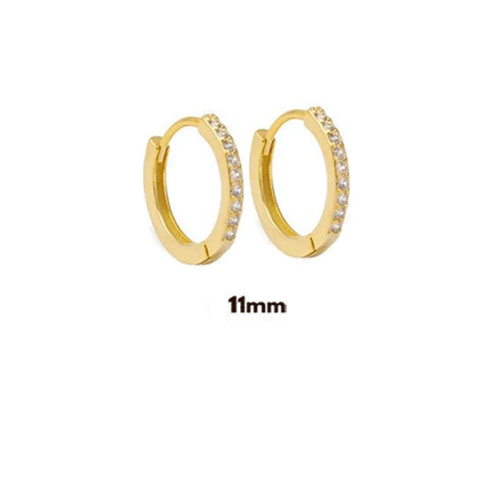 Huggie/Clip Hoop Earrings, 925 Sterling Silver, Gold Plated, Zircon/CZ Decorated, Size 5-13 mm.