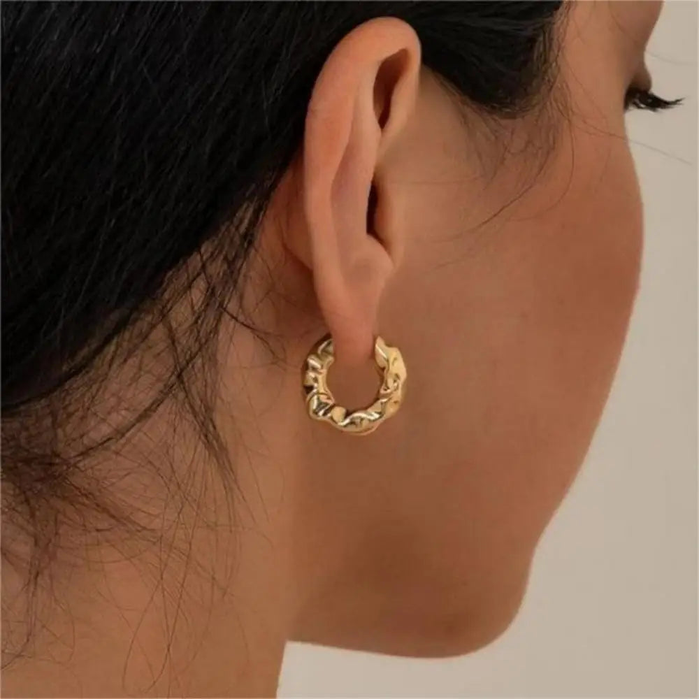 Minimalist/Classic Gold Plated Circle Hoop Earrings for Women