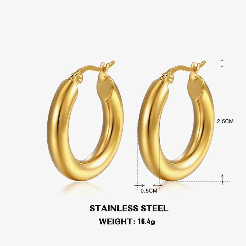 Vintage Stainless Steel Circle Hoops for Women earrings
