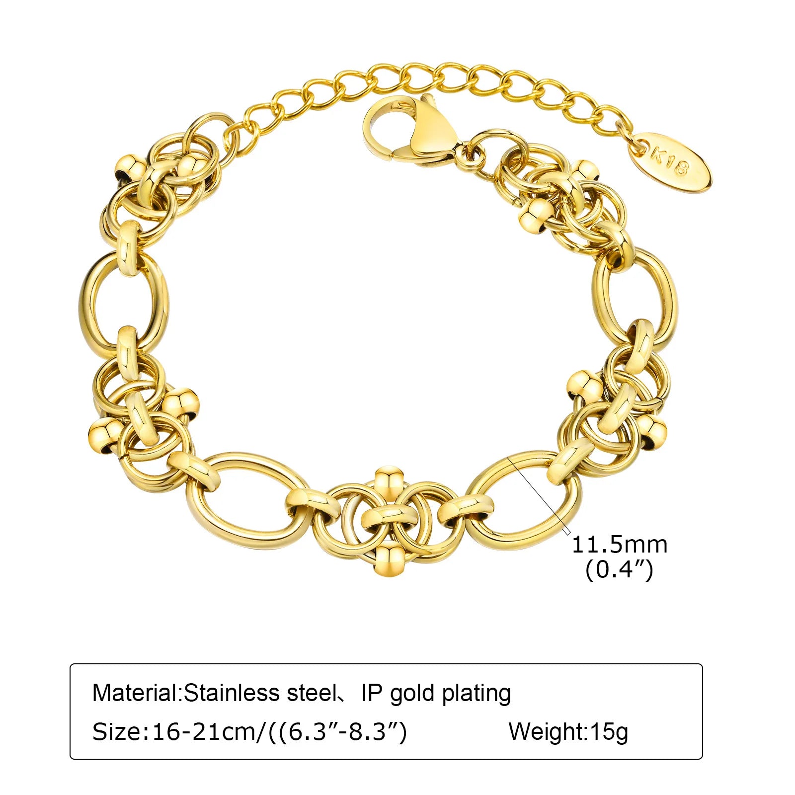 Waterproof Gold Plated Stainless Steel Thick Chain Bracelet for Women