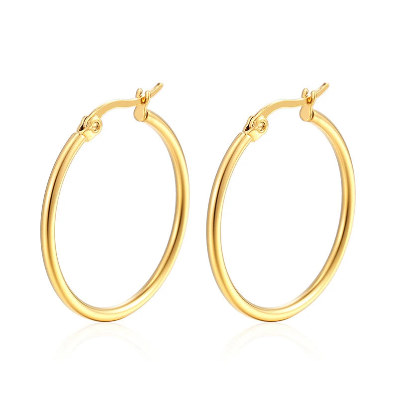 Large Stainless Steel Circle Hoop Earrings 30-80mm Gold/Silver Classic Style