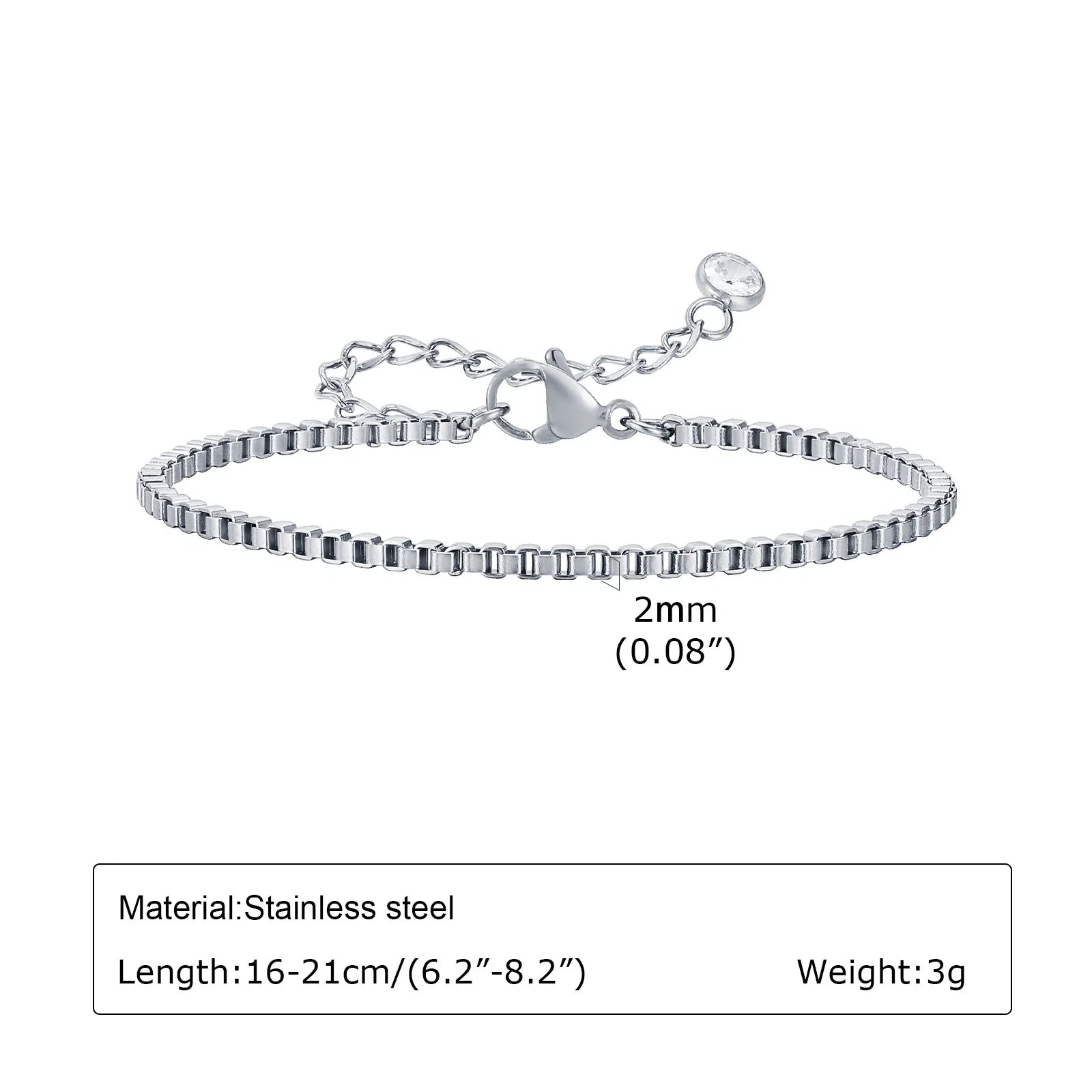 Silver stainless steel chain bracelet for women