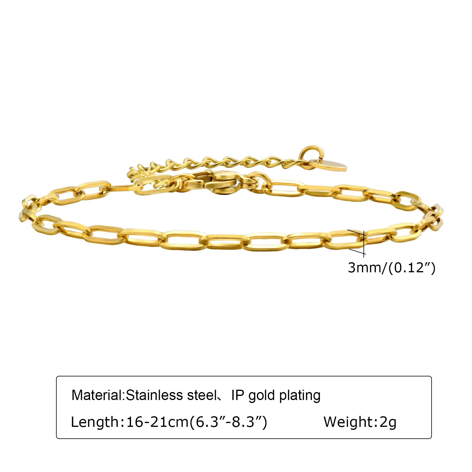 Waterproof Gold Plated Stainless Steel Chain Bracelet for Women (Stackable)