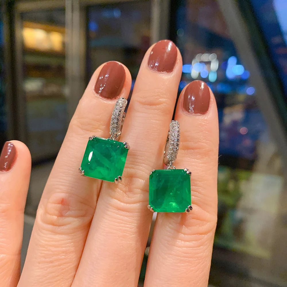 Paraiba Tourmaline and Emerald Gemstone Drop  Earrings