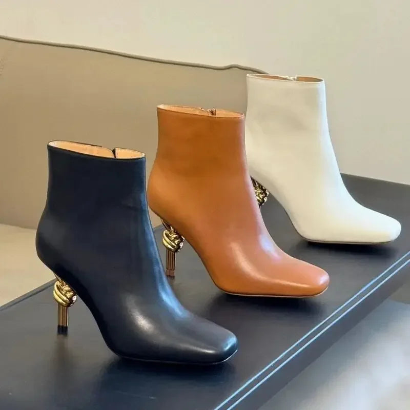 Autumn/Winter Square Head Side-Zipper Ankle Boots