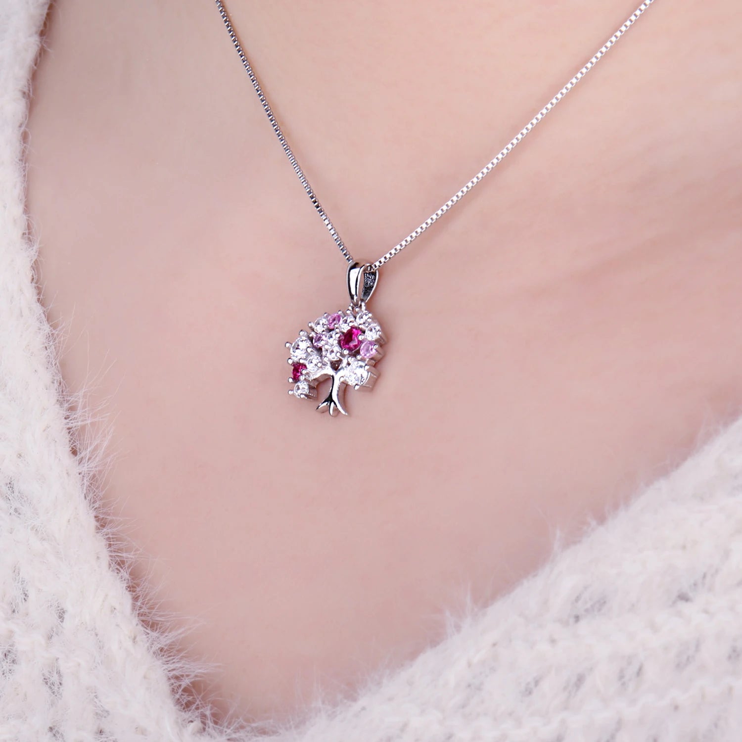 925 Sterling Silver Life Tree Pendant with Ruby.