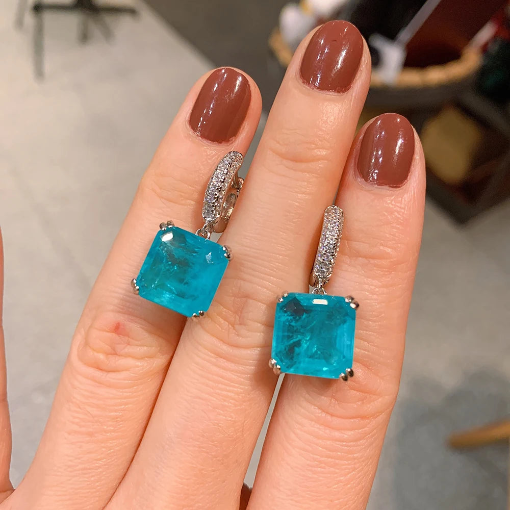 Paraiba Tourmaline and Emerald Gemstone Drop  Earrings