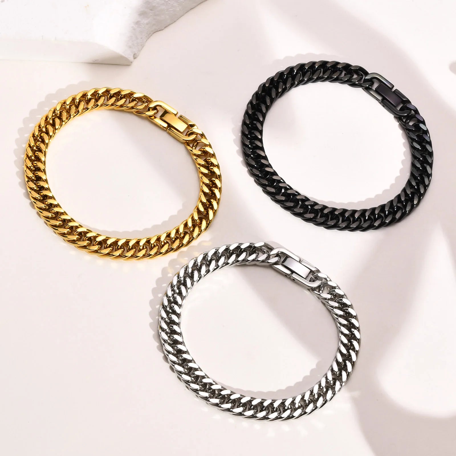 Men's Punk Style 8-15mm Stainless Steel Double Curb Chain/Miami Link Bracelet