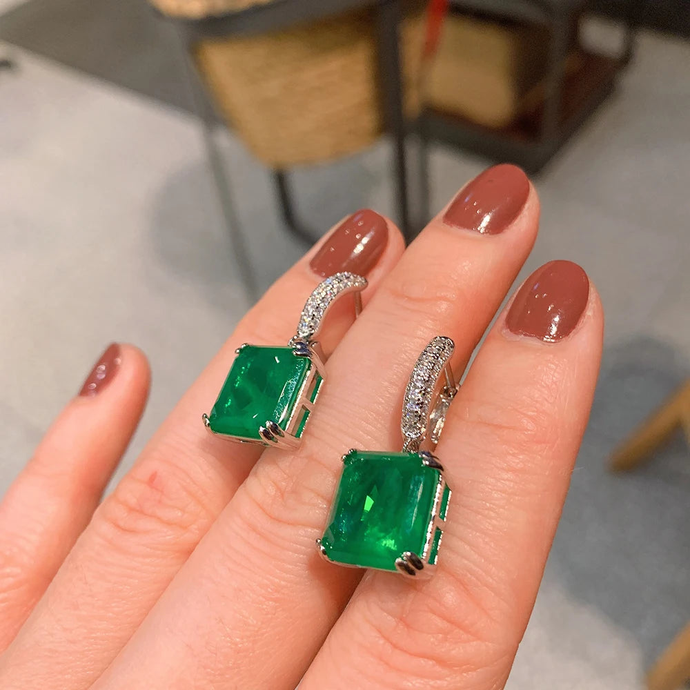 Paraiba Tourmaline and Emerald Gemstone Drop  Earrings