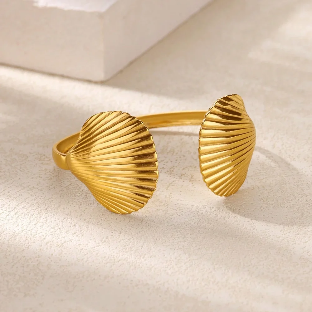 Women's Double Layer Open Gold Stainless Steel Waterproof Bracelet with Flower