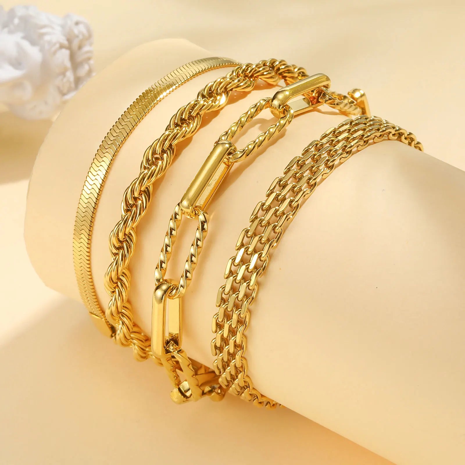 Waterproof Gold Plated Stainless Steel Chain Bracelet for Women (Stackable)