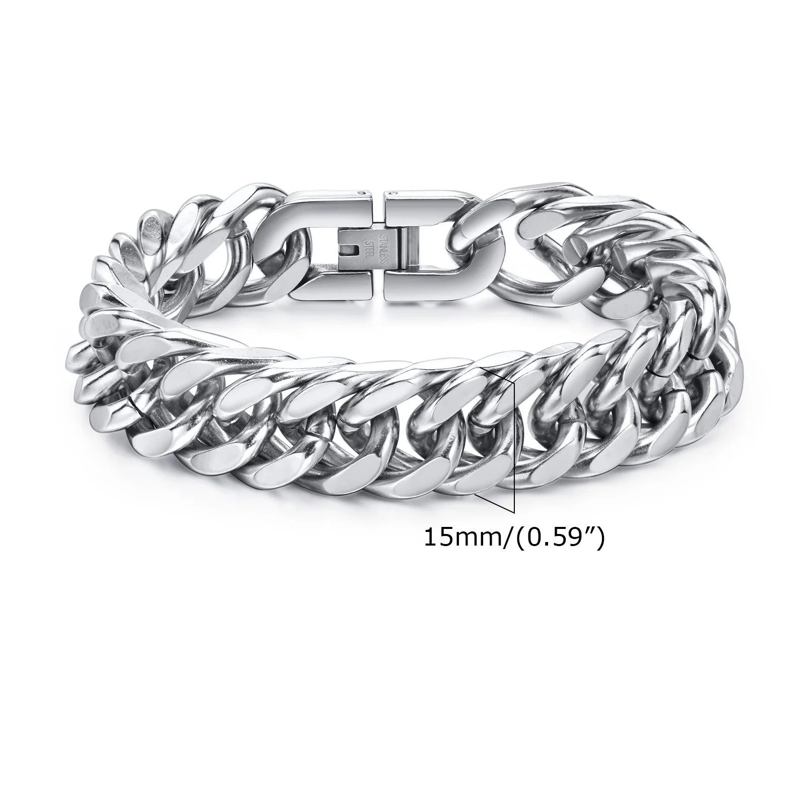 Men's Punk Style 8-15mm Stainless Steel Double Curb Chain/Miami Link Bracelet