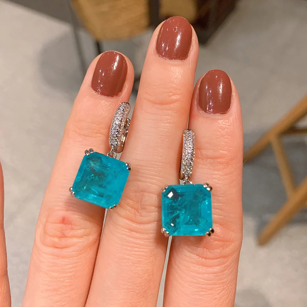 Paraiba Tourmaline and Emerald Gemstone Drop  Earrings