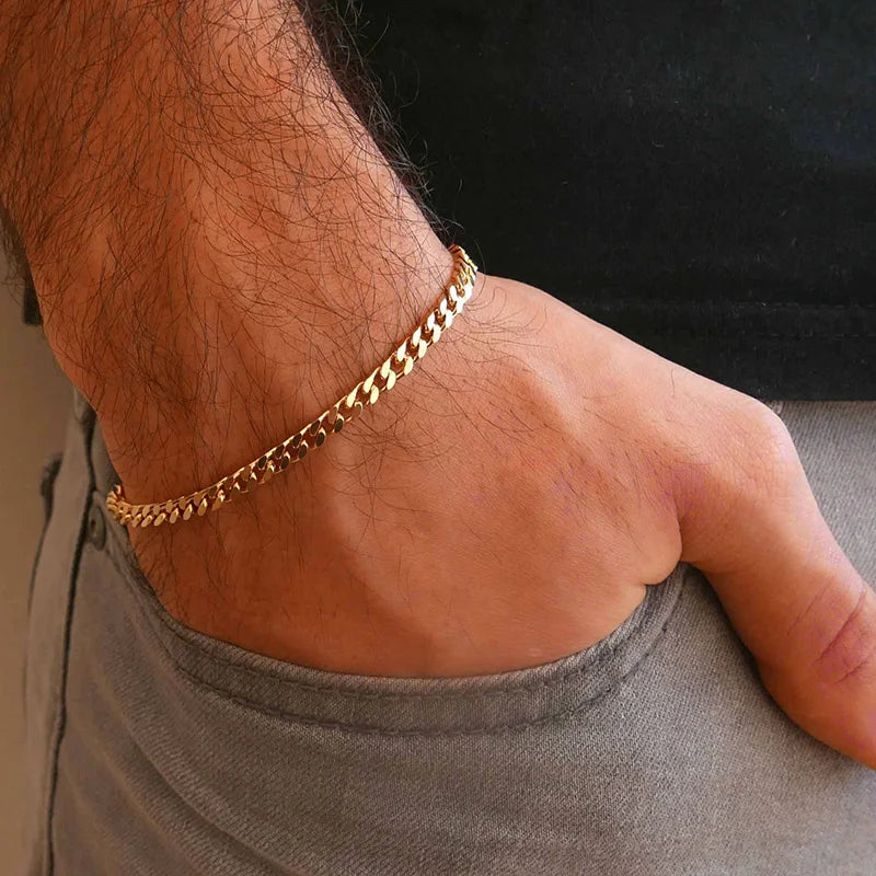 Classic/Punk Style Thick Stainless Steel Cuban Chain Bracelet for Men