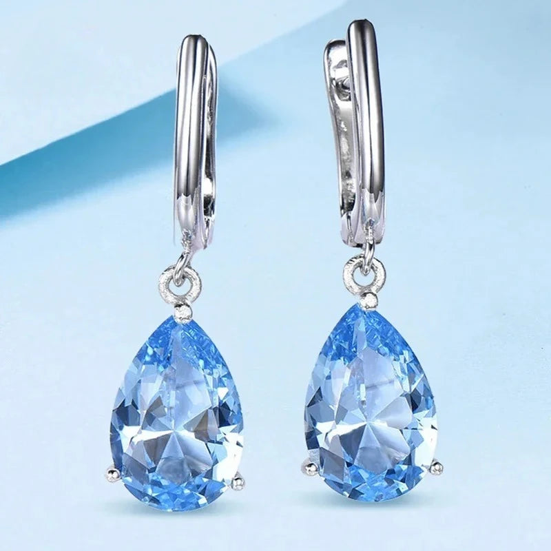925 Sterling Silver Topaz Drop Earrings