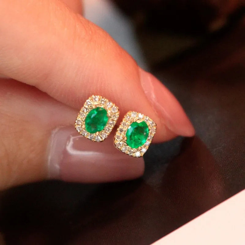 emerald green gemstone square earrings