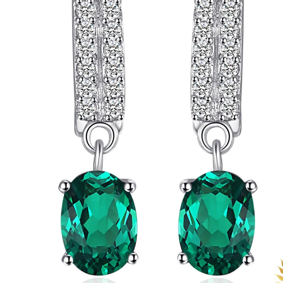 Emerald 925 Sterling Silver Hoop Earrings
