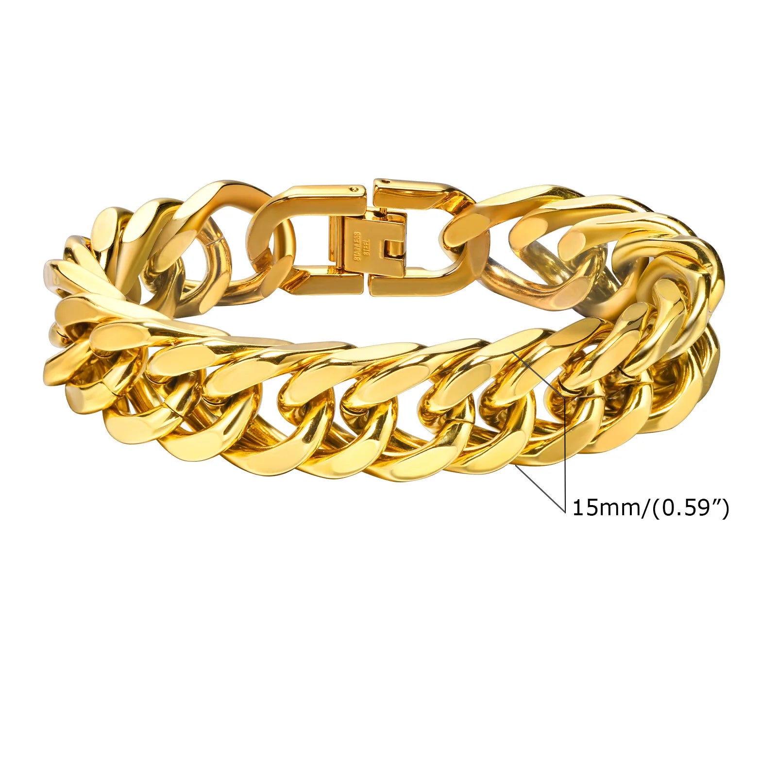 Men's Punk Style 8-15mm Stainless Steel Double Curb Chain/Miami Link Bracelet