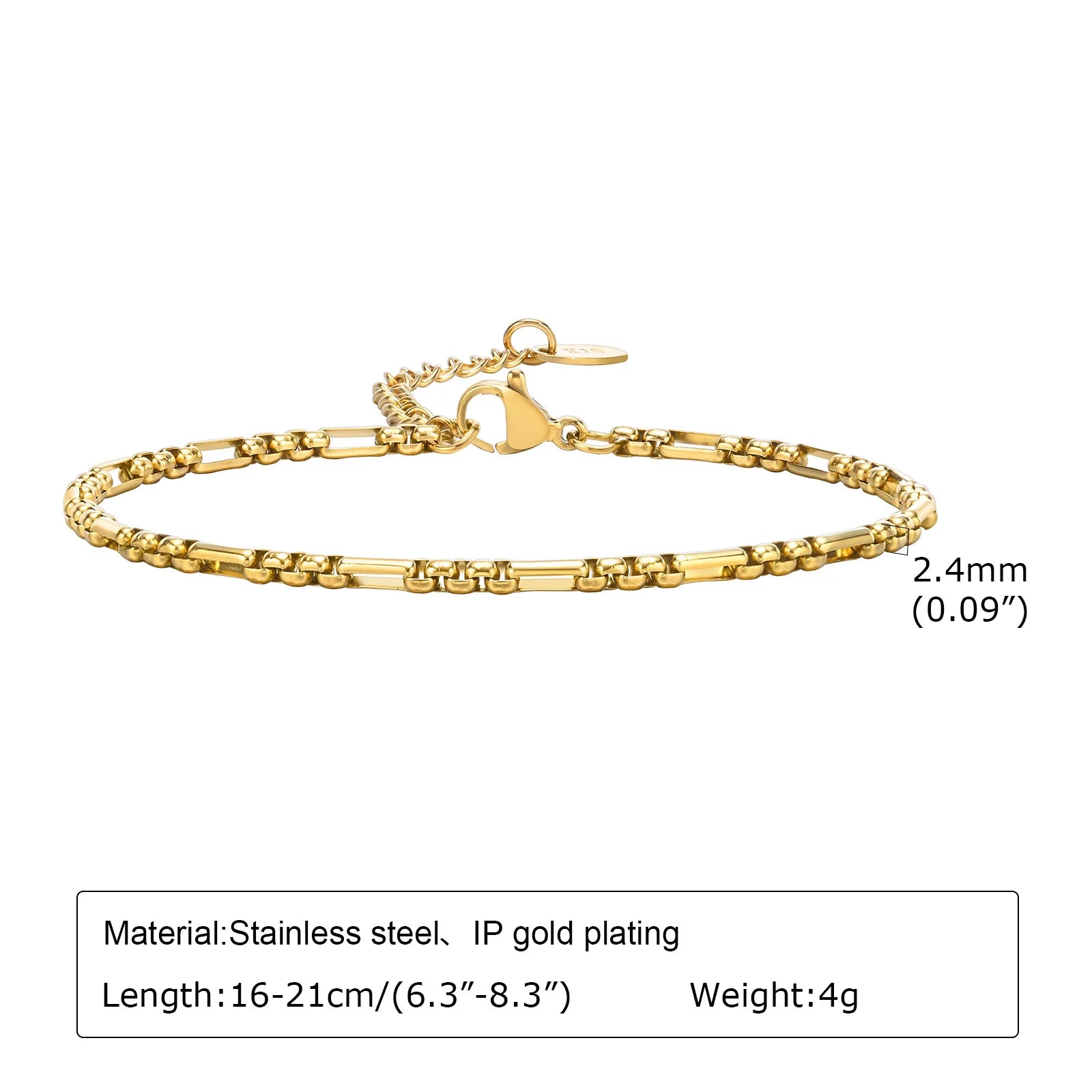 Waterproof Gold Plated Stainless Steel Chain Bracelet for Women (Stackable)