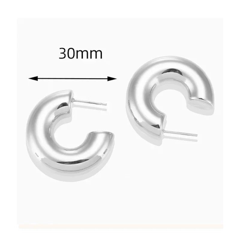 Retro style shiny PVD gold plated thick C-shaped stainless steel hoop earrings (stackable)