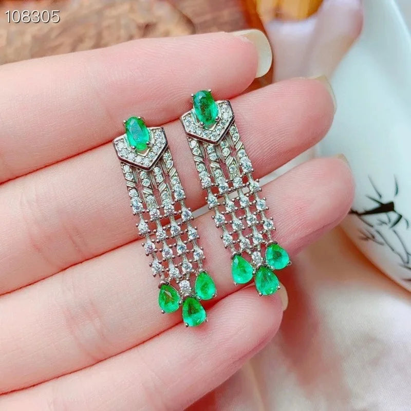 Green Gemstone Dangle Earrings