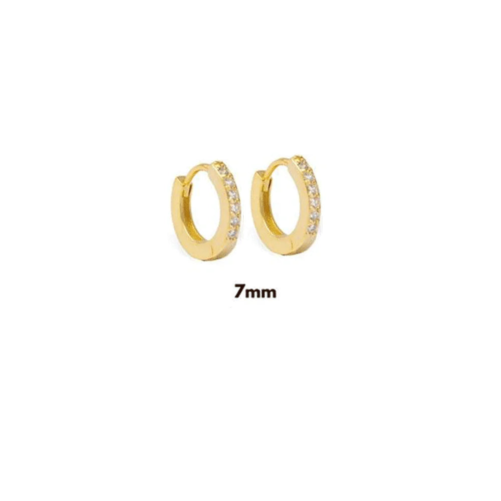 Huggie/Clip Hoop Earrings, 925 Sterling Silver, Gold Plated, Zircon/CZ Decorated, Size 5-13 mm.