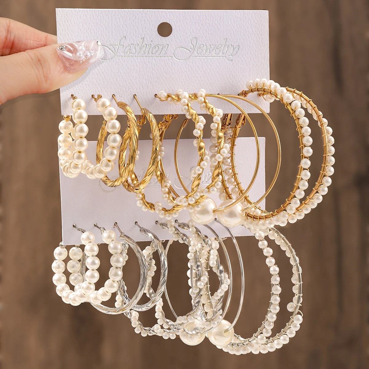10 Pairs Korean Style/Elegant Faux Pearl Hoop Earrings Set for Women (Party Jewelry)