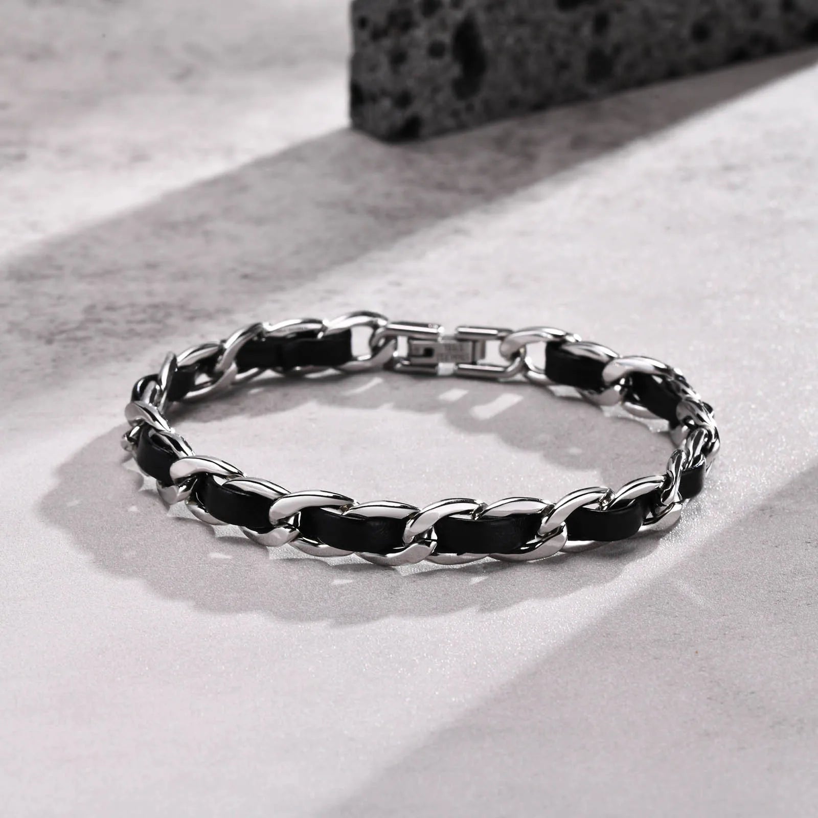 7.5mm Black Stainless Steel Cuban Chain Bracelet for Women