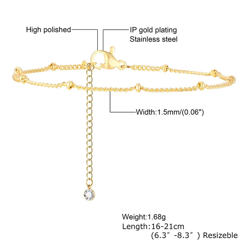 Women's 18K Gold Plated Stainless Steel Thin Link Chain Bracelet, Waterproof