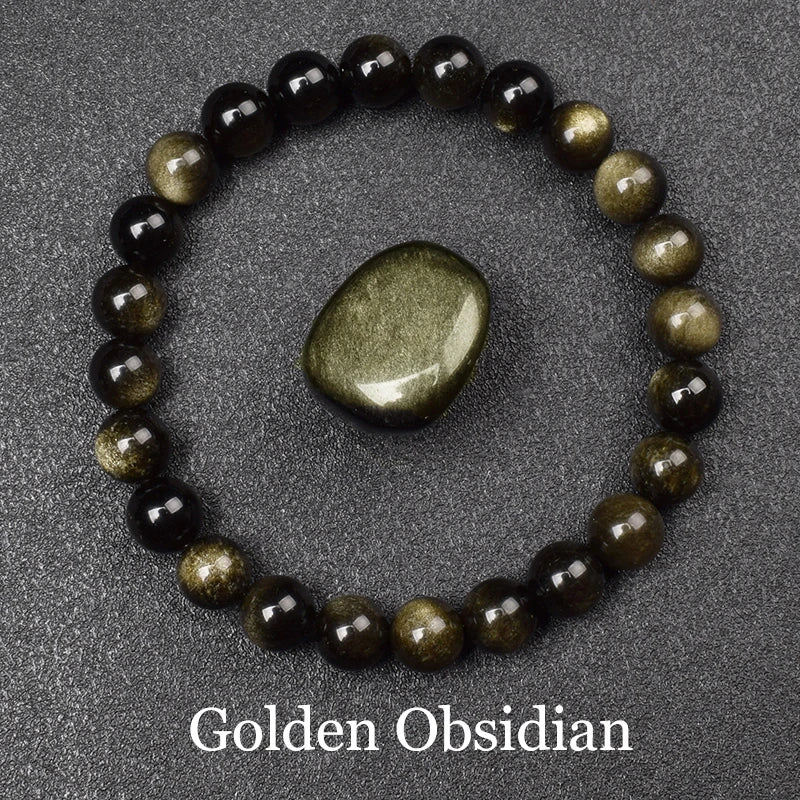 Natural gold obsidian bead bracelet