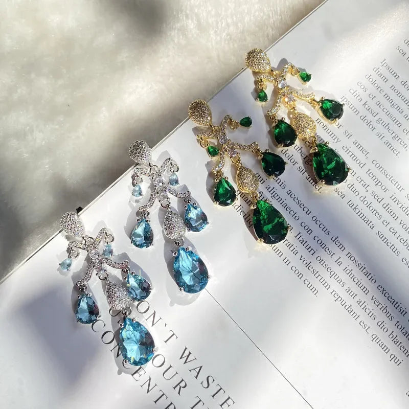Emerald Flower Earrings Green Flower Cluster Drop Earrings