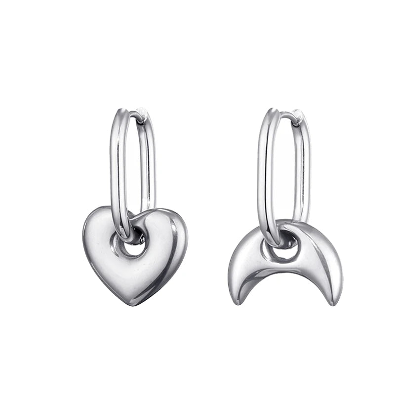 Stainless Steel Heart/Star Hoop Earrings, Gold/Silver, Classic/Punk/Y2K Style for Women