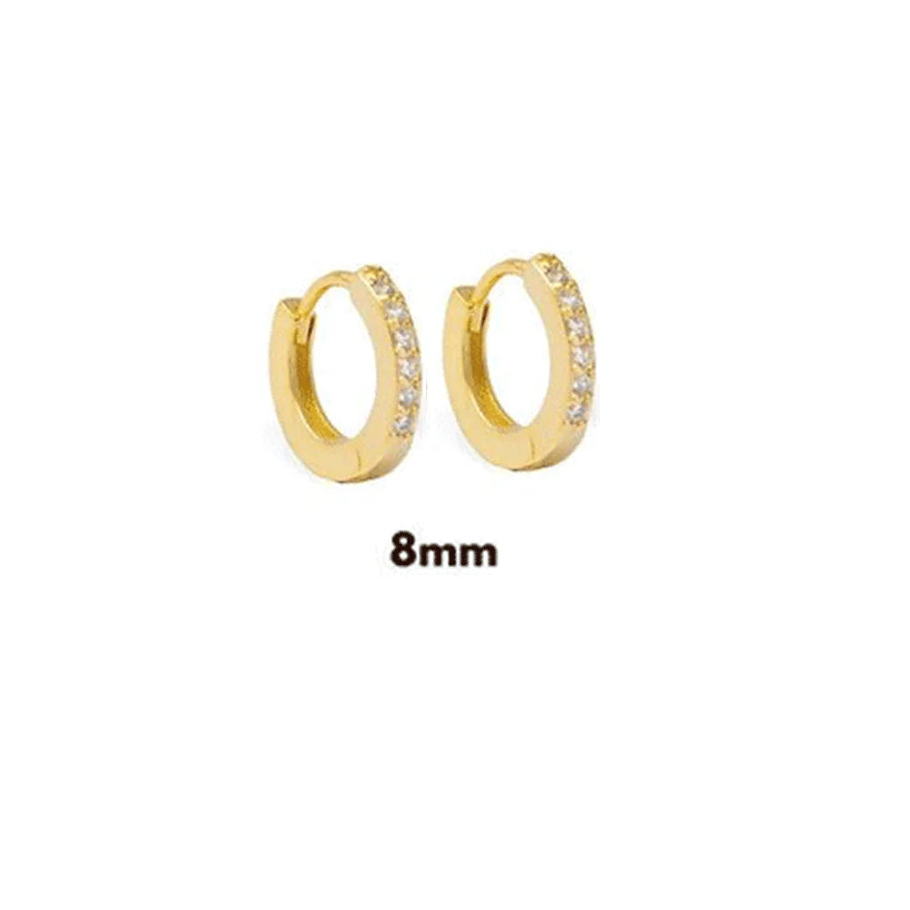 Huggie/Clip Hoop Earrings, 925 Sterling Silver, Gold Plated, Zircon/CZ Decorated, Size 5-13 mm.