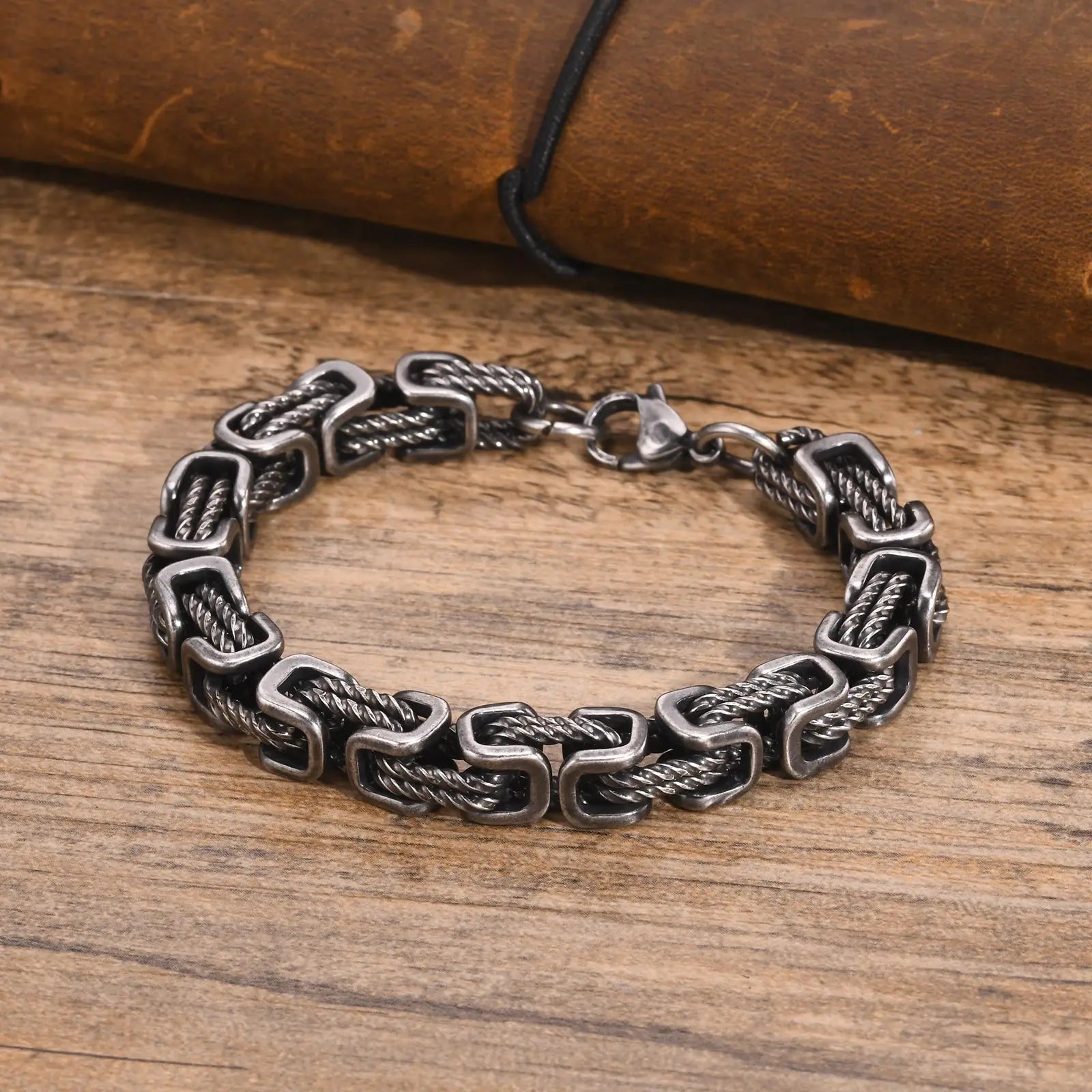 Vintage Oxidized Byzantine Bracelet Viking Punk Style for Men