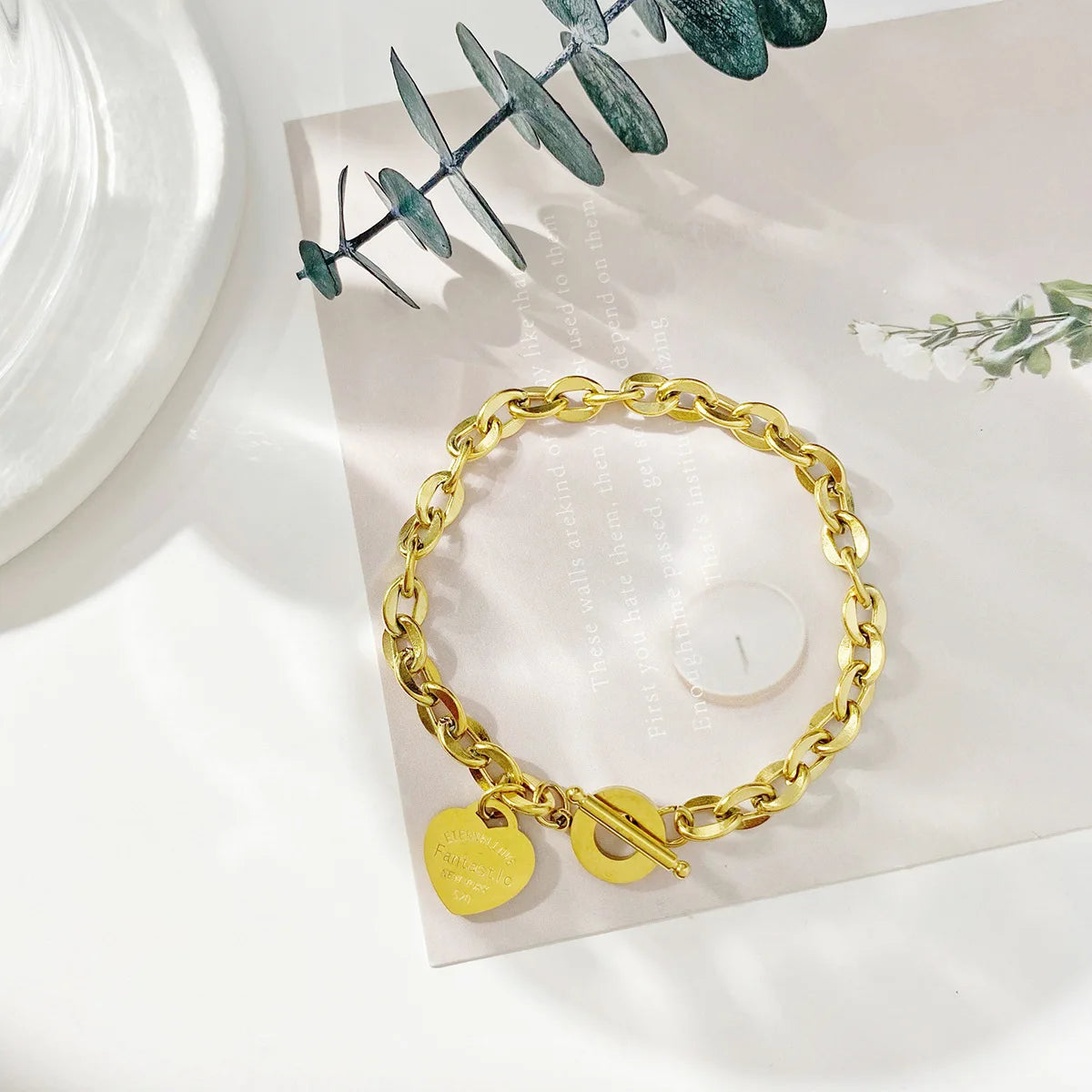 Stainless steel bracelet, OT lock, double heart pendant, suitable for couples/unisex.