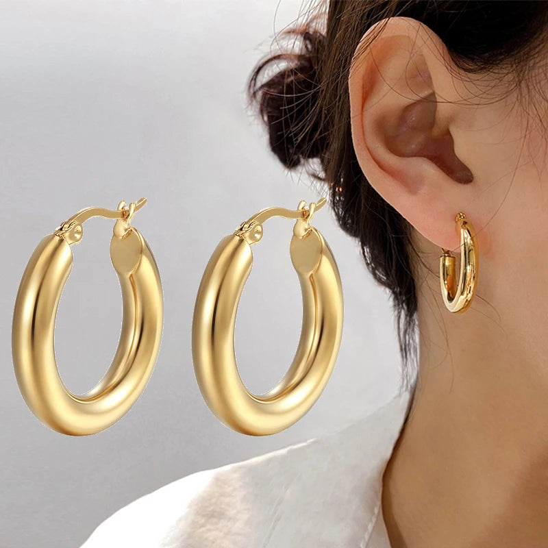 Vintage Stainless Steel Circle Hoops for Women earrings