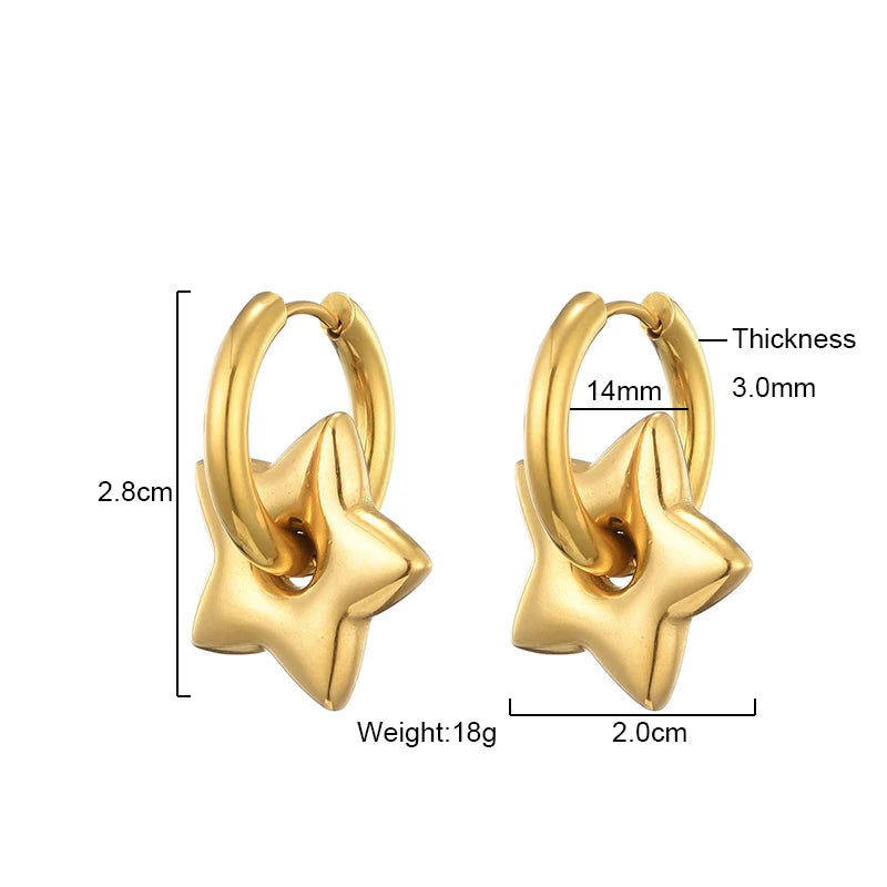 Stainless Steel Heart/Star Hoop Earrings, Gold/Silver, Classic/Punk/Y2K Style for Women