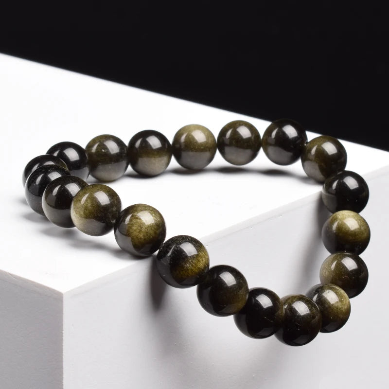 Natural gold obsidian bead bracelet