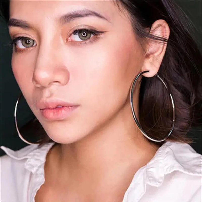Large Stainless Steel Circle Hoop Earrings 30-80mm Gold/Silver Classic Style
