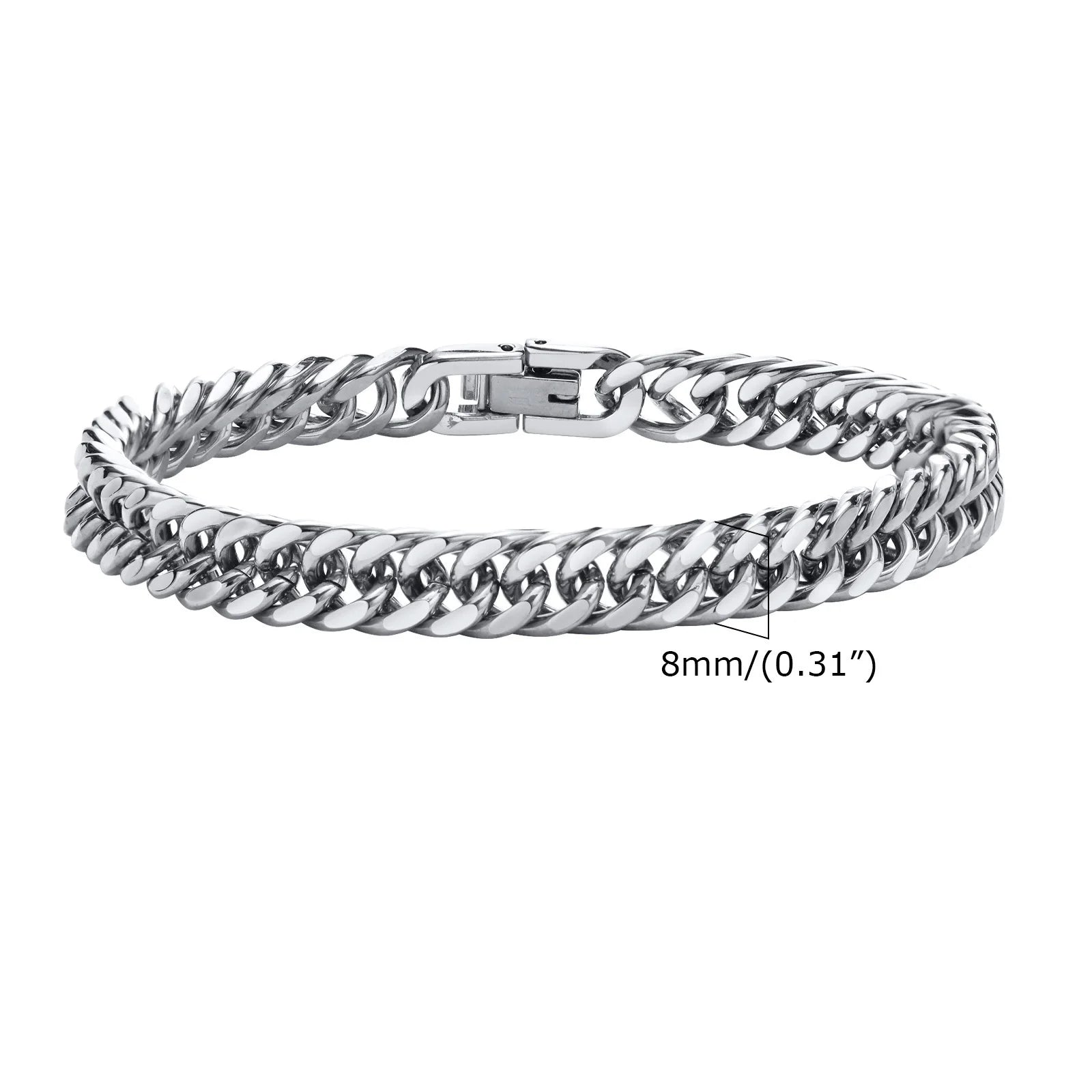 Men's Punk Style 8-15mm Stainless Steel Double Curb Chain/Miami Link Bracelet