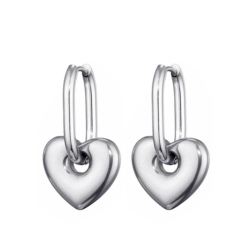 Stainless Steel Heart/Star Hoop Earrings, Gold/Silver, Classic/Punk/Y2K Style for Women