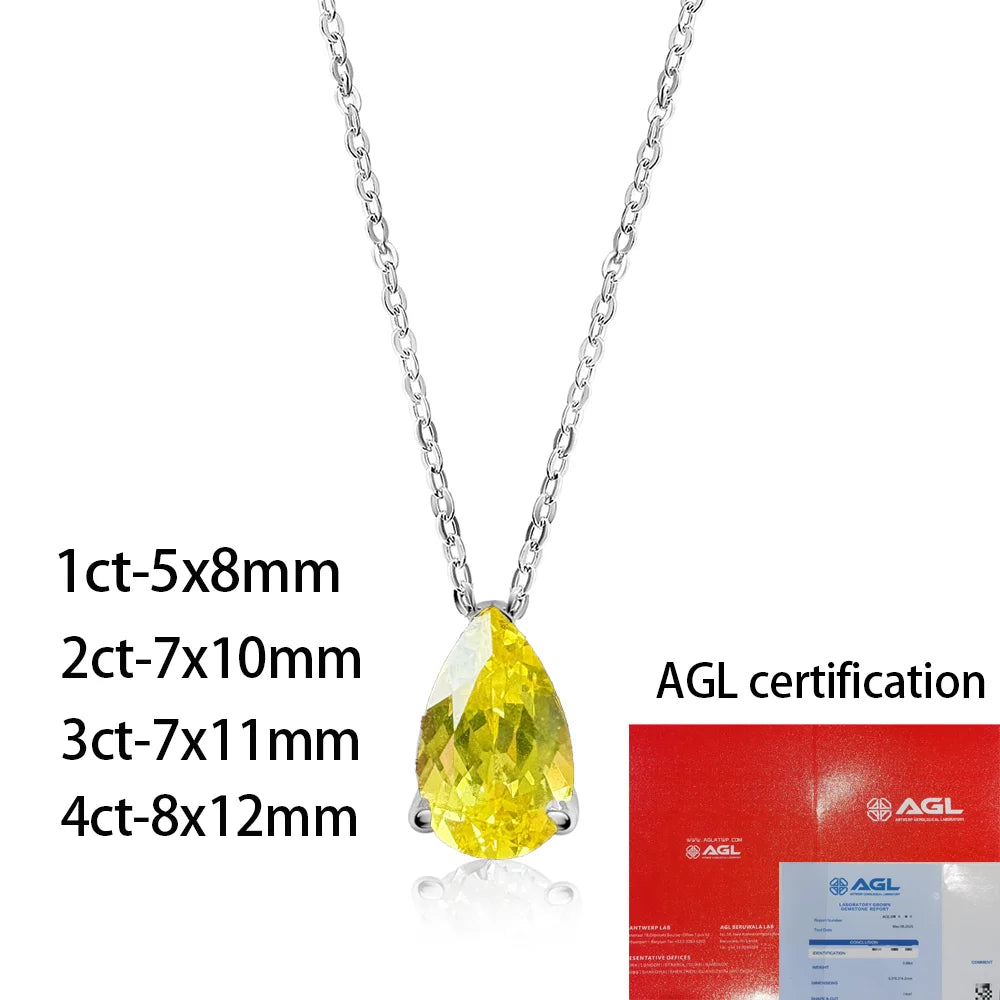 925 Sterling Silver teardrop pendant necklace, set with ruby/moissanite.