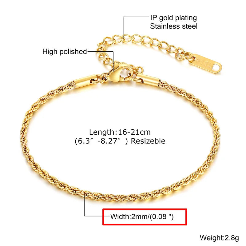 Women's 18K Gold Plated Stainless Steel Thin Link Chain Bracelet, Waterproof