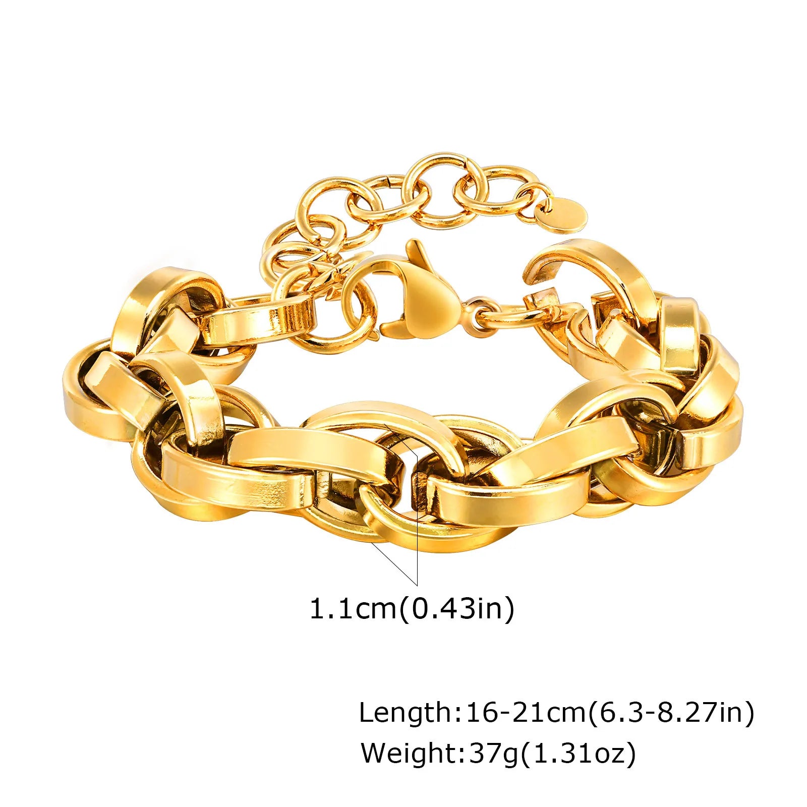Waterproof Gold Plated Stainless Steel Thick Chain Bracelet for Women