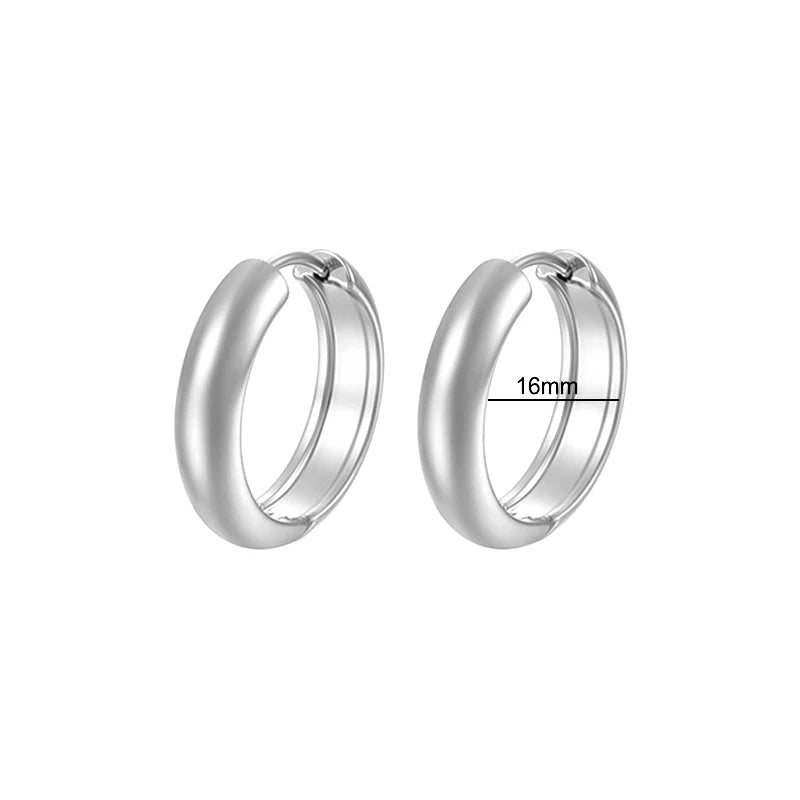 Classic Gold/Silver Stainless Steel Smooth Round Huggie Hoop Earrings for Women