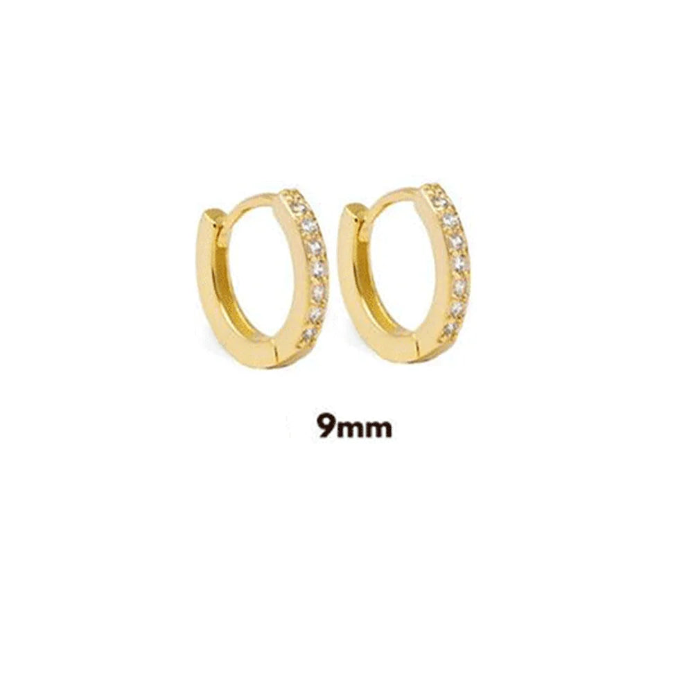 Huggie/Clip Hoop Earrings, 925 Sterling Silver, Gold Plated, Zircon/CZ Decorated, Size 5-13 mm.