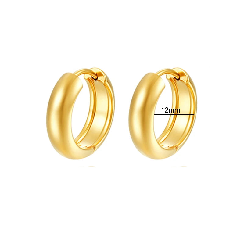 Classic Gold/Silver Stainless Steel Smooth Round Huggie Hoop Earrings for Women